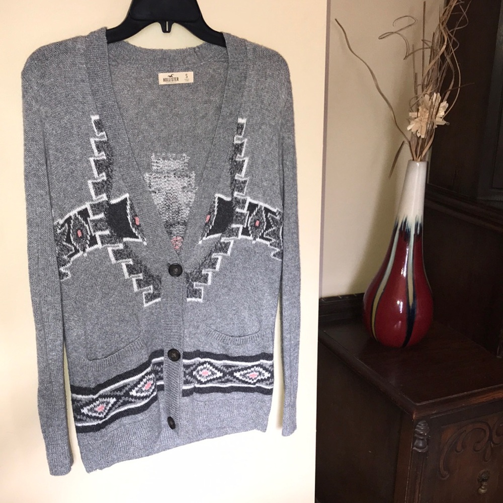 Hollister gray sweater cardigan button front size small